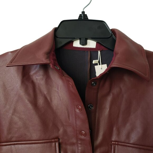 NEW Lapointe Stretch Faux Leather Mahogany Brown Button Front Collar Mini Dress - Picture 9 of 15